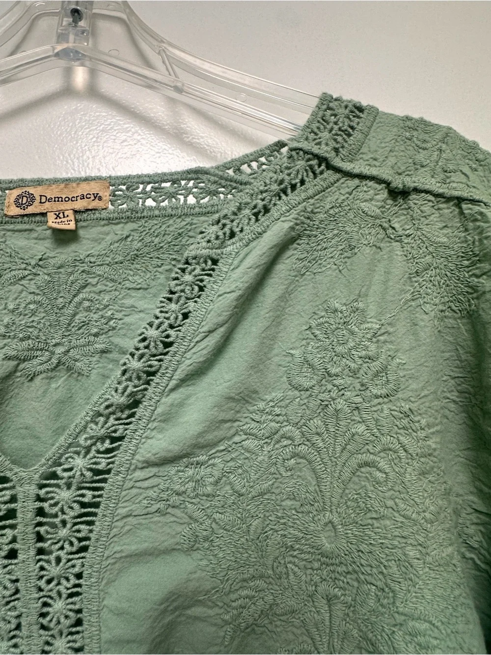 Democracy Sage Green Crochet-Trim Peasant Tunic - Picture 7 of 10